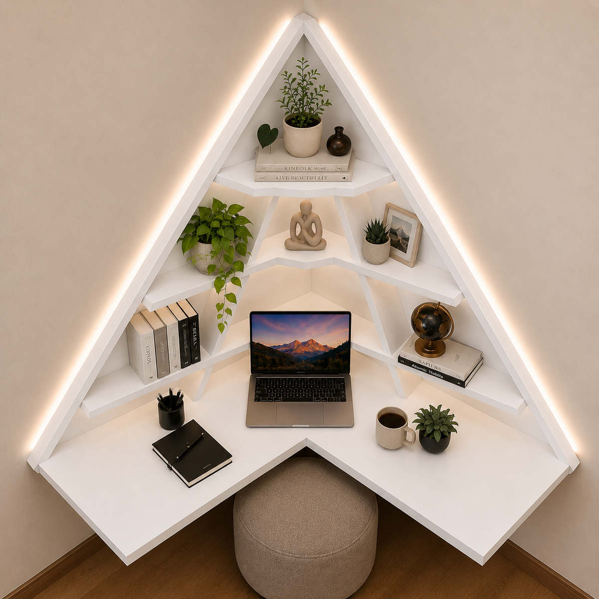 Triangle Corner Floating Workstation - Frosty White
