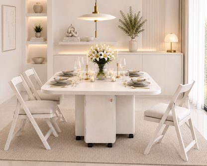 Folding Dining Table – White  | 6-Seater Space-Saving Table with Storage