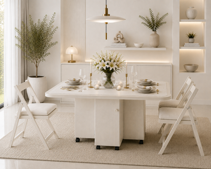 Folding Dining Table – White  | 6-Seater Space-Saving Table with Storage