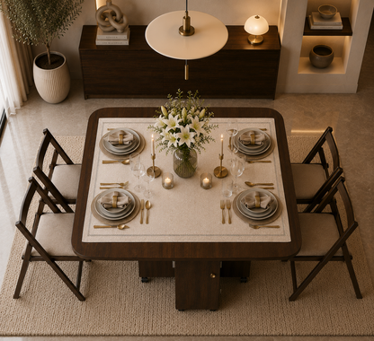 Folding Dining Table – Brown  | 6-Seater Space-Saving Table with Storage