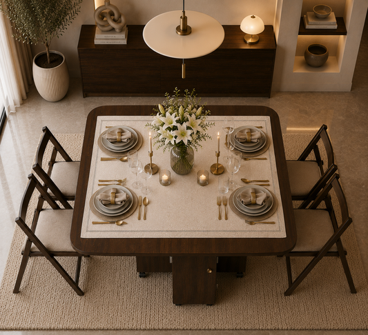 Folding Dining Table – Brown  | 6-Seater Space-Saving Table with Storage