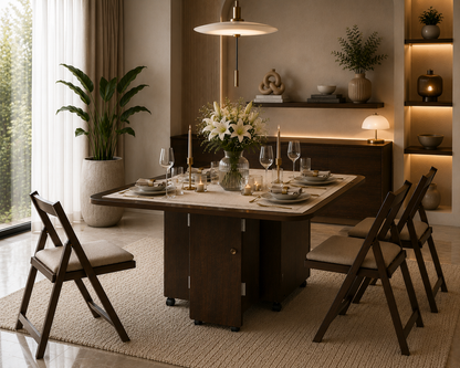 Folding Dining Table – Brown  | 6-Seater Space-Saving Table with Storage