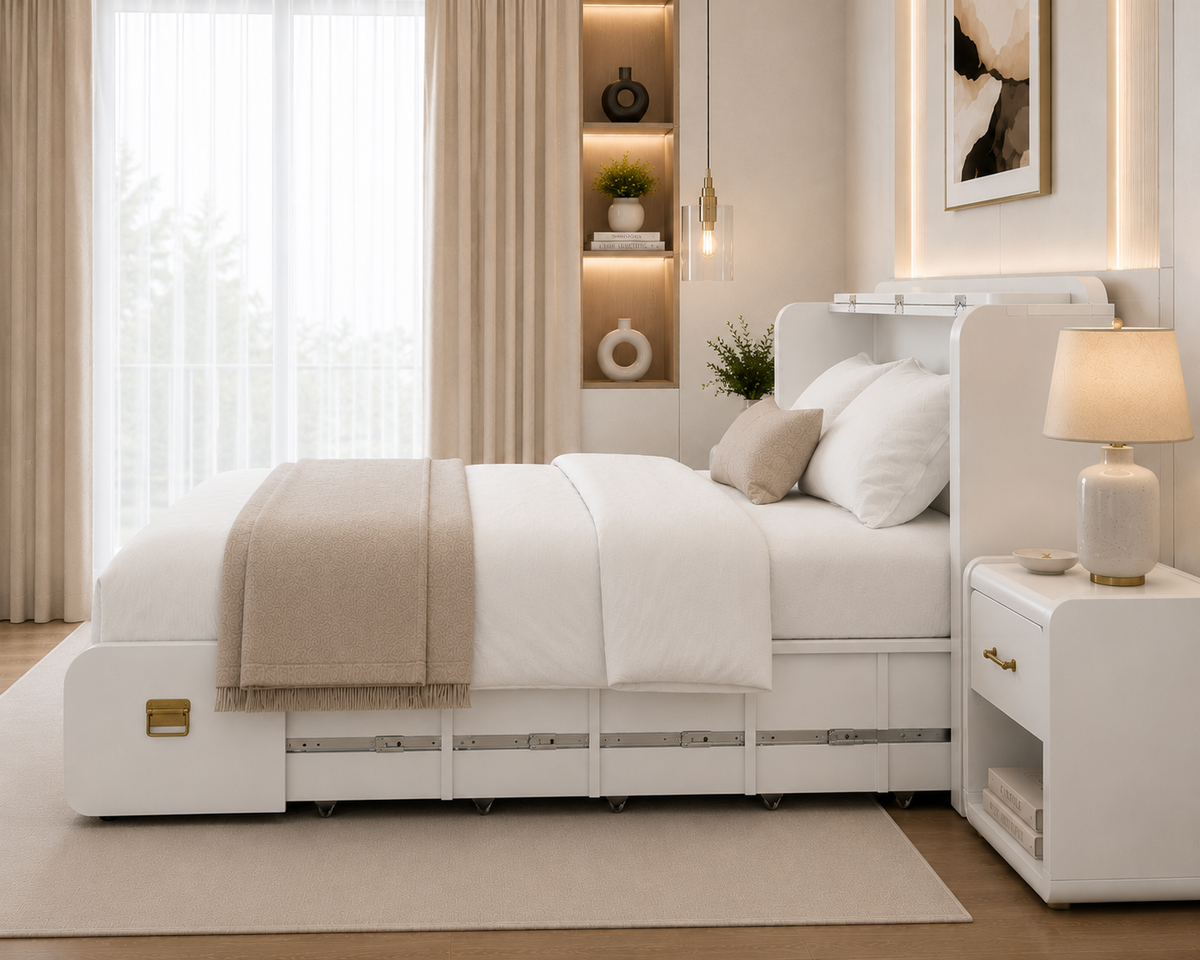 Folding Bed White  | Space-Saving Bed for Modern Homes