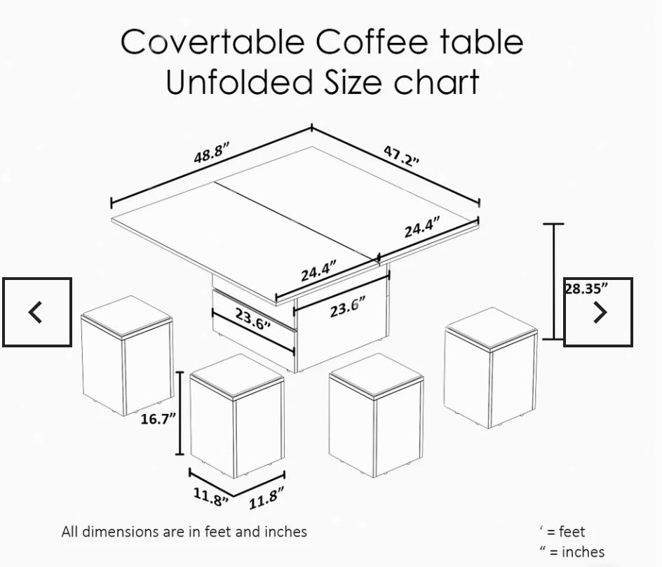 Convertible Coffee Table Brown  | Space-Saving Table for Modern Homes