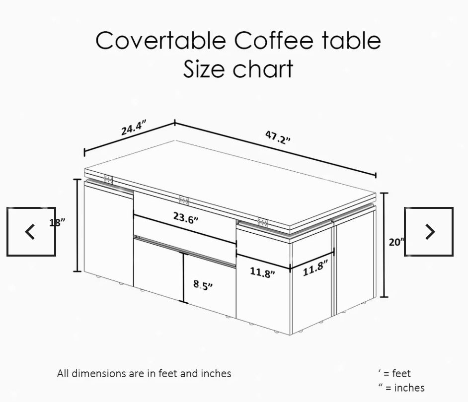 Convertible Coffee Table Brown  | Space-Saving Table for Modern Homes