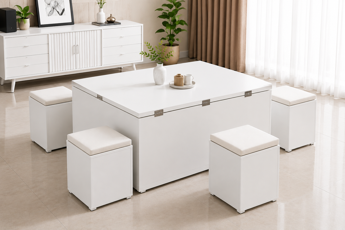 Convertible Coffee Table White | Space-Saving Table for Modern Homes