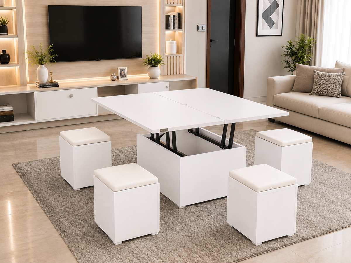 Convertible Coffee Table White | Space-Saving Table for Modern Homes
