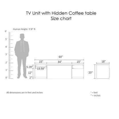 TV unit with hidden coffee table dimensions and size chart