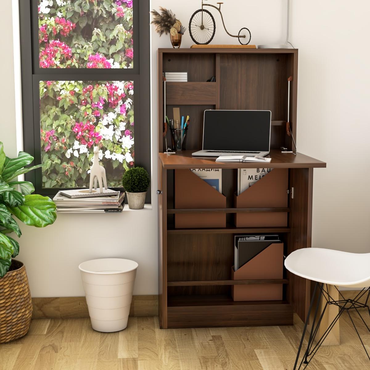Work From Home Desk Brown | Space-Saving Desk
