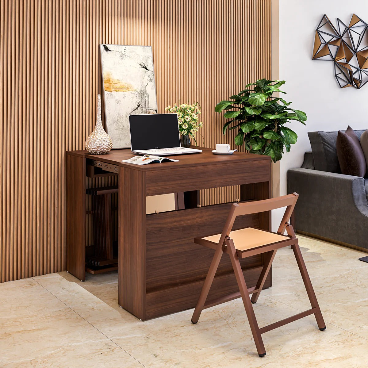 Extendable Space-Saving Dining Table – Brown