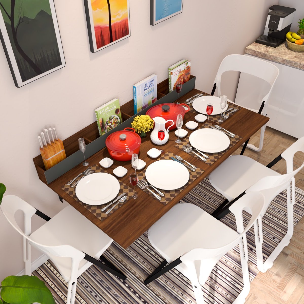 Wall-Mounted Dining Table Brown | Space-Saving Table
