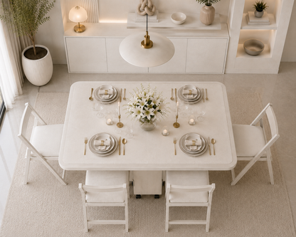 Folding Dining Table – White  | 6-Seater Space-Saving Table with Storage
