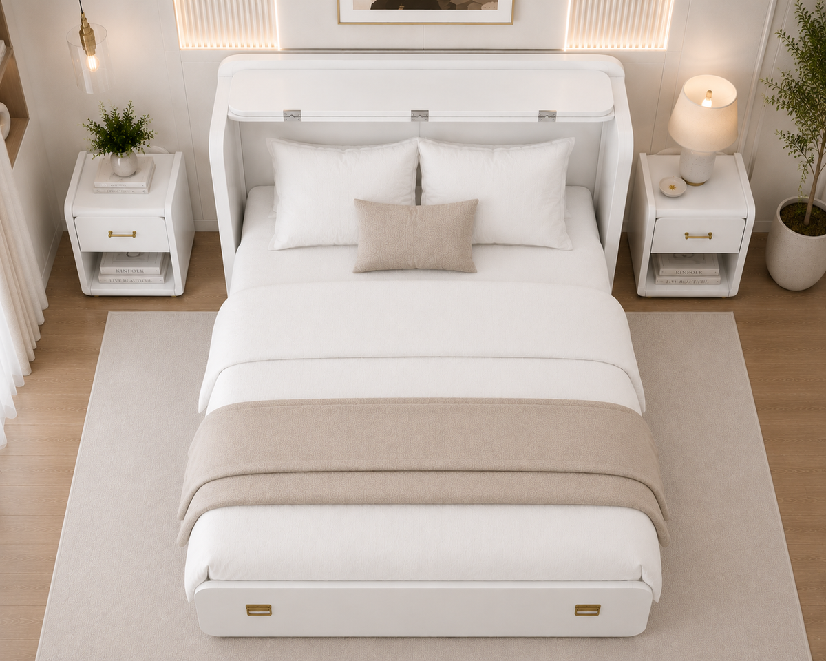 Folding Bed White  | Space-Saving Bed for Modern Homes