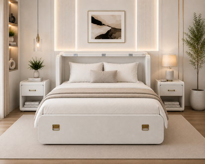 Folding Bed White  | Space-Saving Bed for Modern Homes