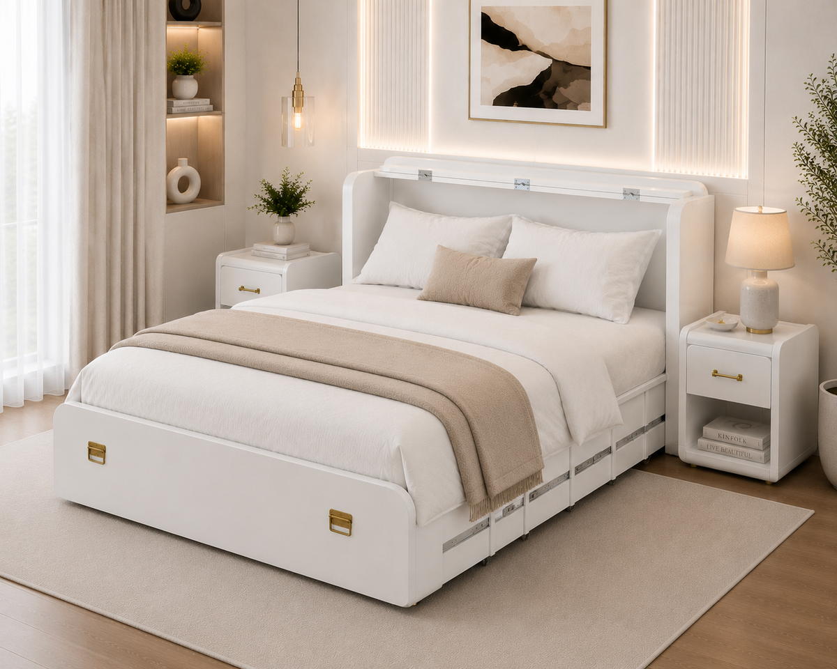 Folding Bed White  | Space-Saving Bed for Modern Homes