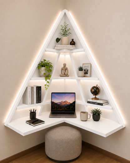 Triangle Corner Floating Workstation - Frosty White