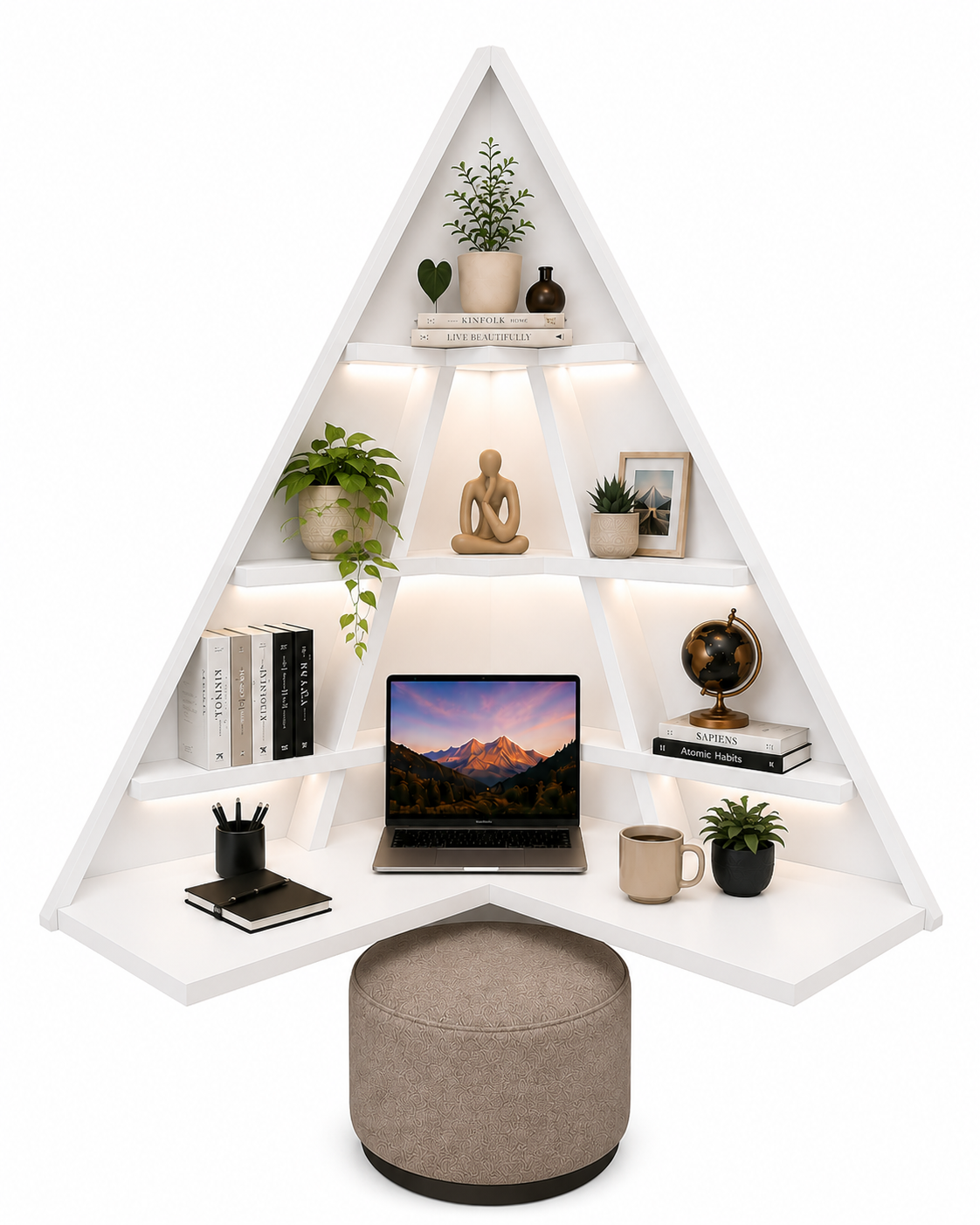 Triangle Corner Floating Workstation - Frosty White