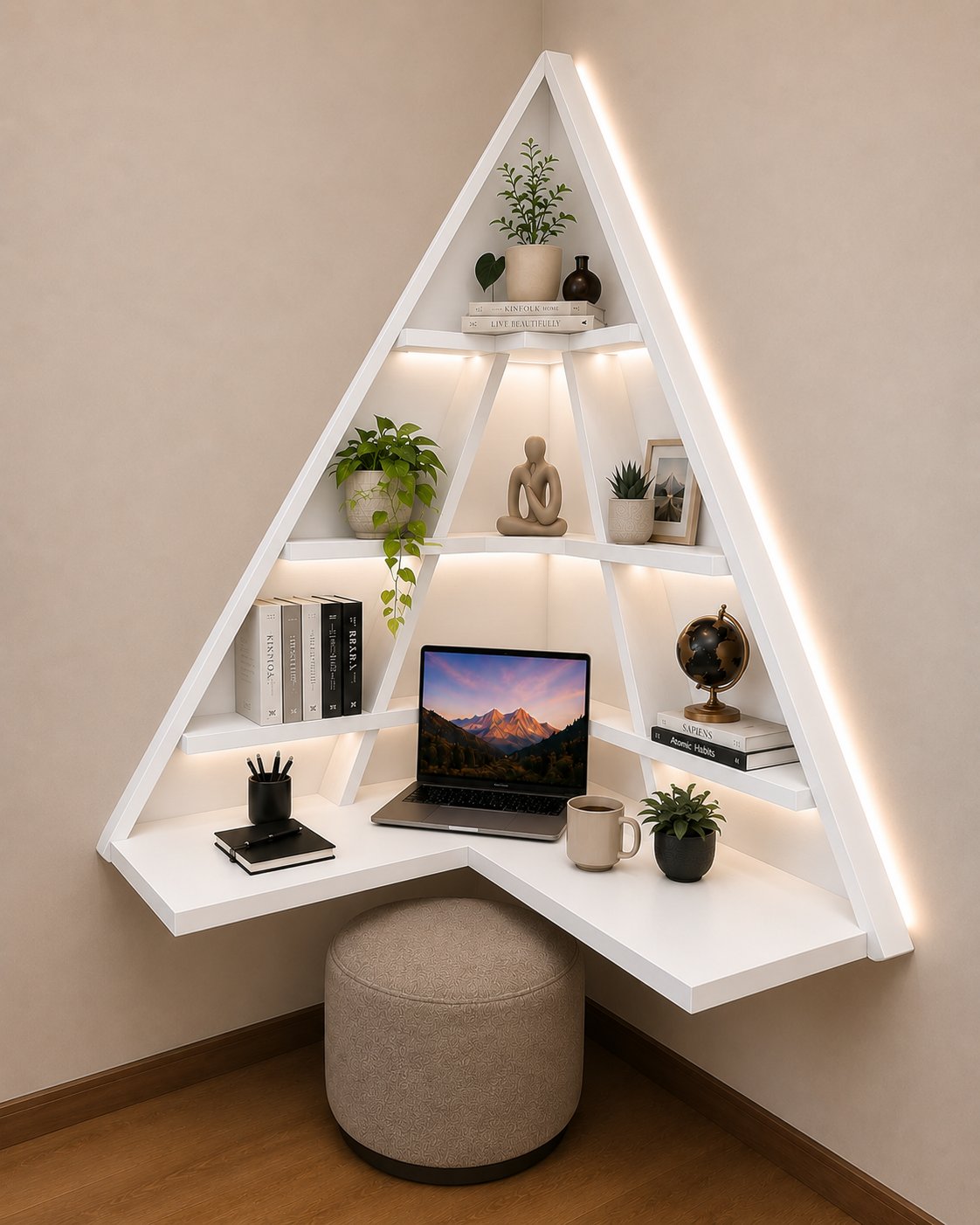 Triangle Corner Floating Workstation - Frosty White
