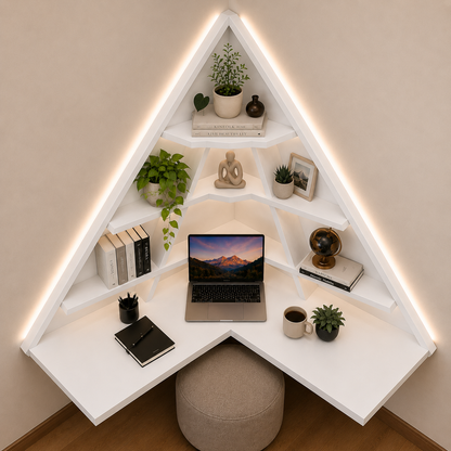 Triangle Corner Floating Workstation - Frosty White